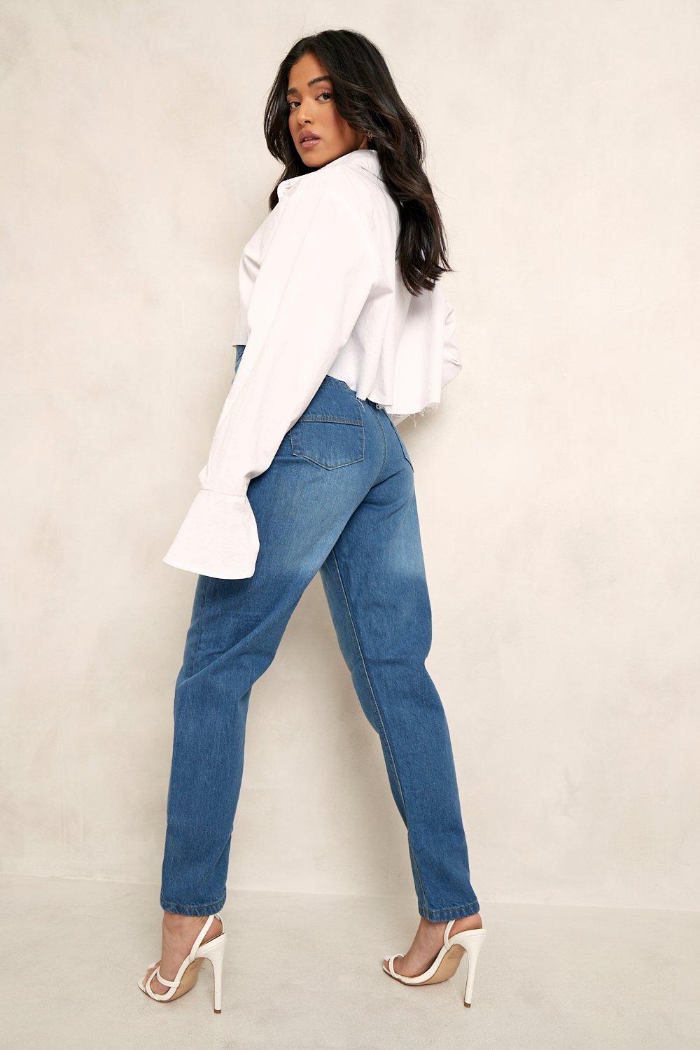 Petite High Rise Mom Jeans boohoo